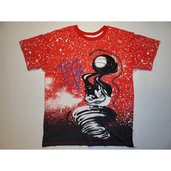 Space Jam‎ Taz AOP Mens Graphic Shirt Size Medium 90s Style Tasmanian Devil - Picture 1 of 6